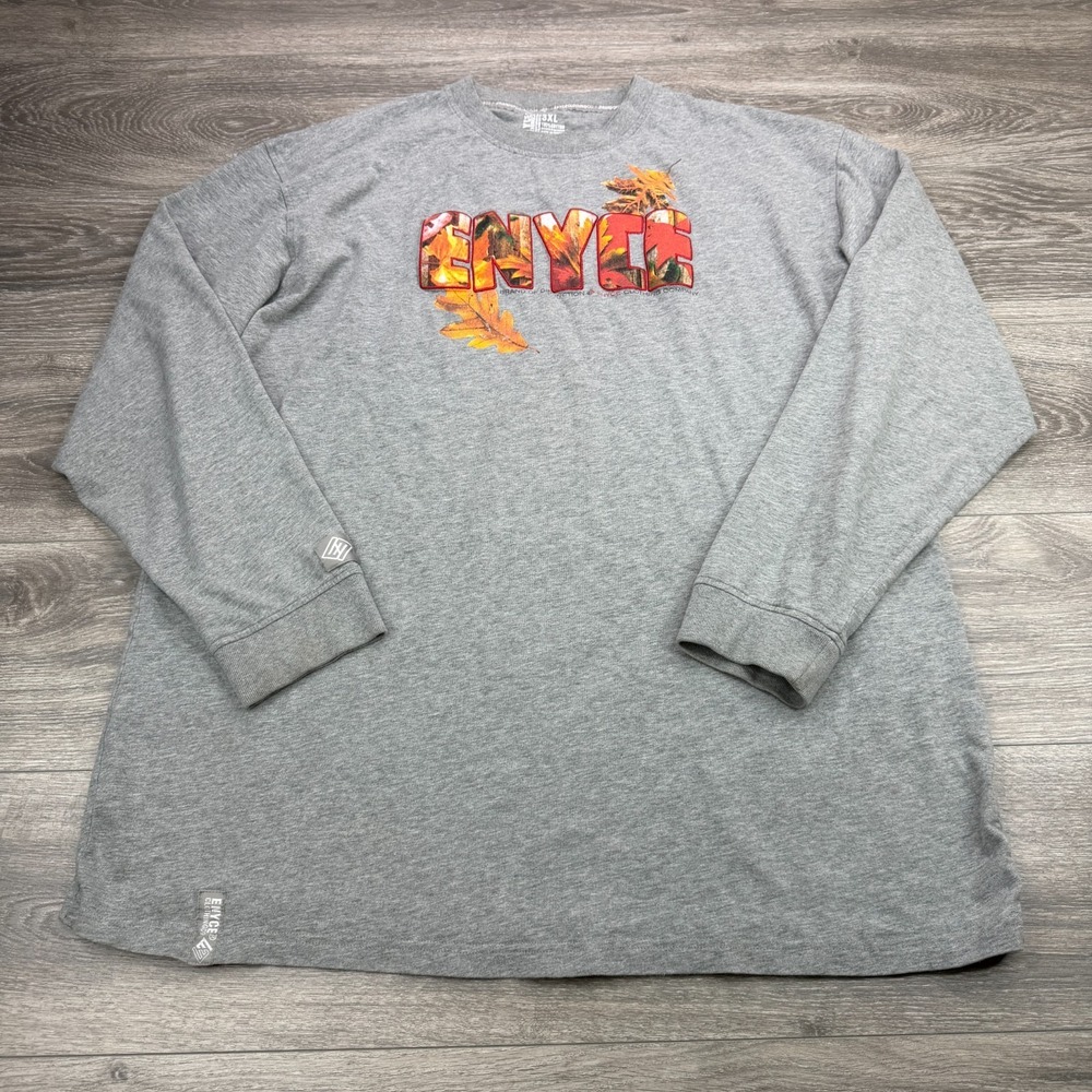 Vintage Enyce Shirt Mens 3XL Gray Leaf Camo Spellout Graphic Fall Streetwear Y2K